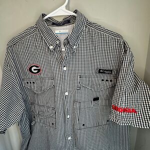 Columbia PFG Men’s Small Black White Gingham Game Day Shirt UGA